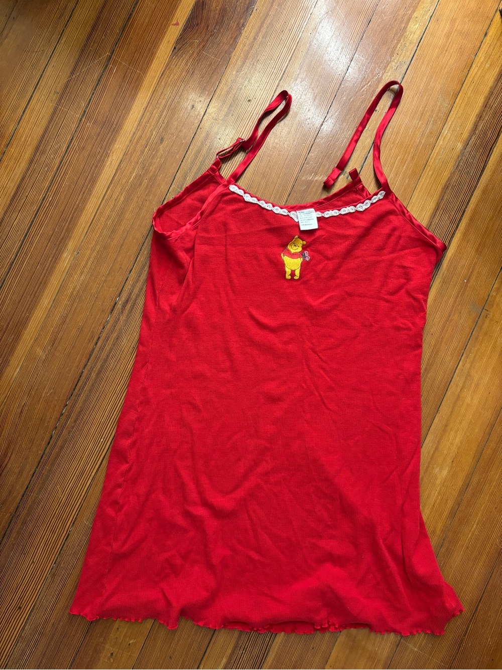 Disney Winnie the Pooh red slip dress with lace trim and bow detail Size L